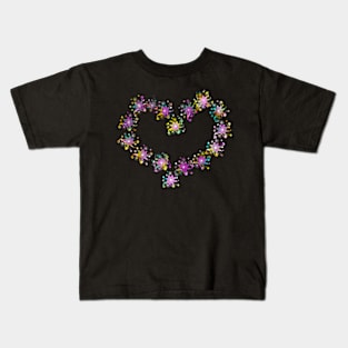 Heart shaped bunch of many colored flowers Kids T-Shirt